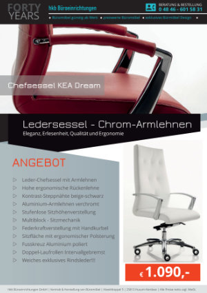 Angebot Ledersessel - Chrom-Armlehnen aus der Kollektion Chefsessel KEA Dream von der Firma HKB Büroeinrichtungen GmbH Husum